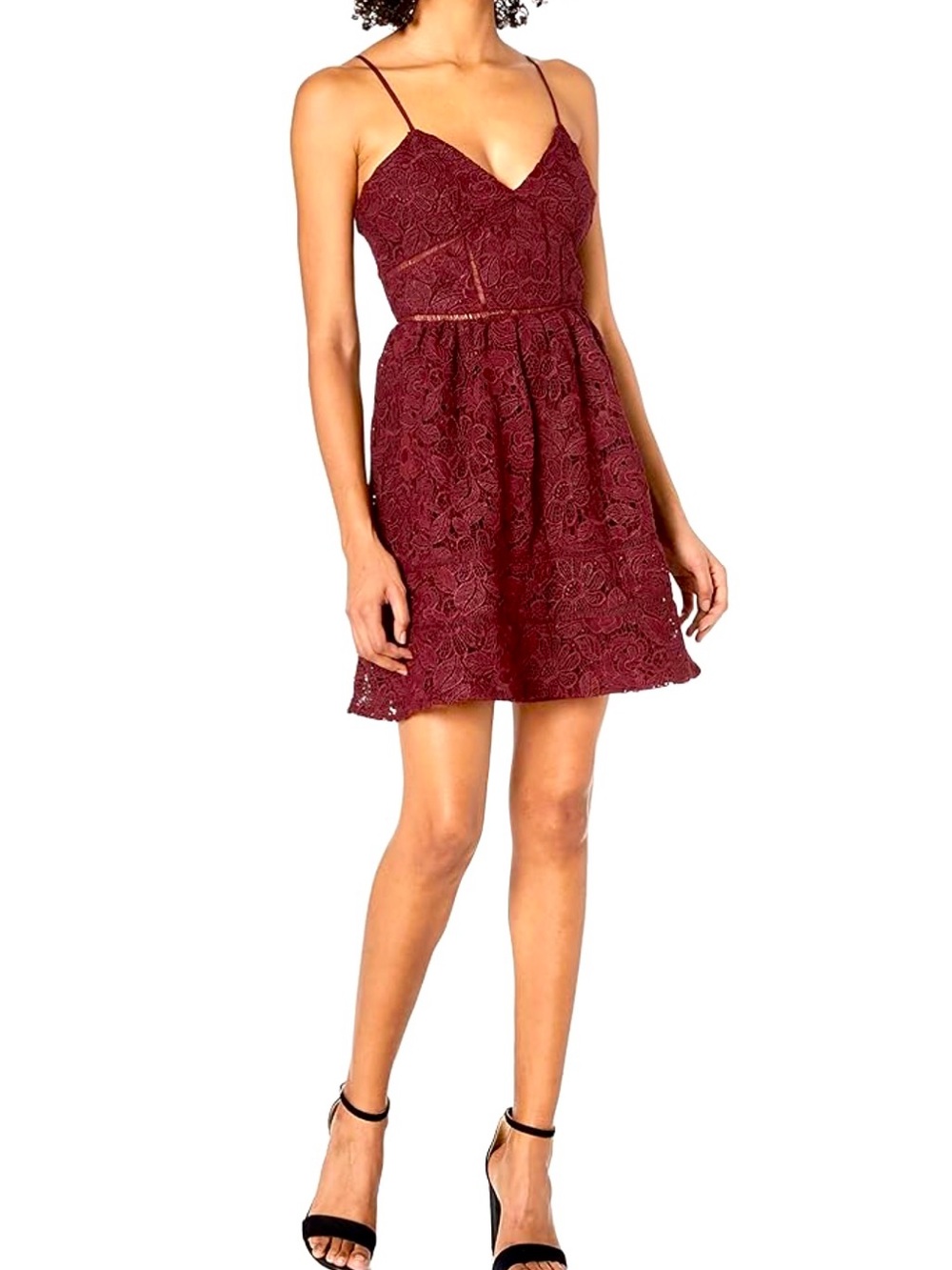 BB Dakota Burgundy Lace Spaghetti‎ Strap Mini Dress